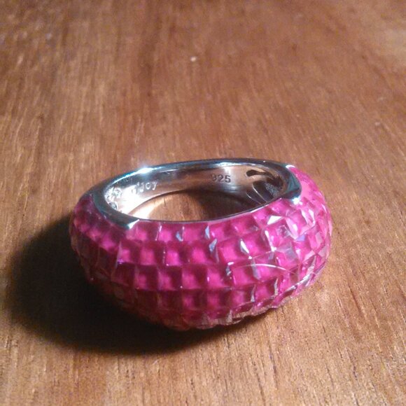 Simulated Ruby Color Diamond Sterling Silver Ring (Size 6) - Picture 7 of 16